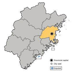Location of Fuzhou City jurisdiction in Fujian