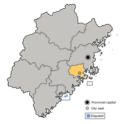 Location of Putian in Fujian