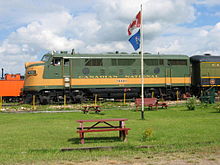 Canadian National Railway (CN) locomotive 9000 EMD F3A at Alberta Railway Museum 02-Aug-2004.jpg