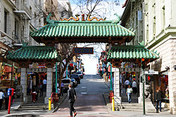 The Gateway Arch (Dragon Gate) on Grant Avenue at Bush Street in Chinatown