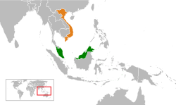 Map indicating locations of Malaysia and Vietnam