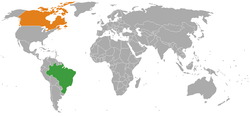 Map indicating locations of Brazil and Canada