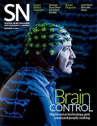 Magazine cover showing a brain-computer tool designed to help paralyzed patients walk.