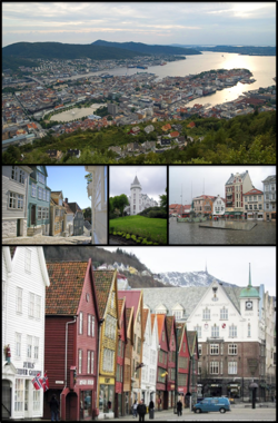 From top to bottom: city centre, old town, Gamlehaugen, city square and Bryggen