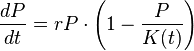 \frac{dP}{dt}=rP \cdot \left(1 - \frac{P}{K(t)}\right)