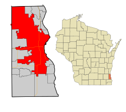 Location of Milwaukee in Milwaukee County and in the state of Wisconsin
