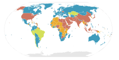 Countries shaded in blue have abolished the death penalty for all crimes
