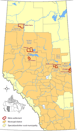 Locations of Alberta's Metis settlements