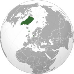 Location of the Kingdom of Denmark: Greenland, the Faroe Islands (circled), and Denmark