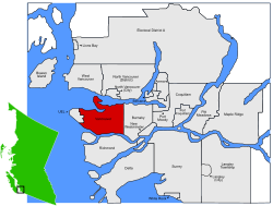 Location of Vancouver within Metro Vancouver in British Columbia, Canada