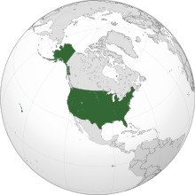 Projection of North America with the United States in green