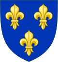 Royal Arms of France, three gold fleur-de-lis on a blue background