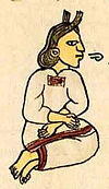 picture of an Aztec woman with a speech scroll coming out of her mouth, from the florentine codex