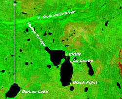 Location of CRDN on NASA image of Lac La Loche