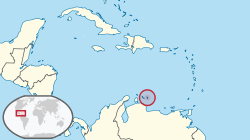 Location of  Bonaire  (circled in red)in the Caribbean  (light yellow)
