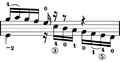Example of the scoring of guitar fingering
