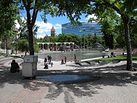 Olympic Plaza with City Hall in the background