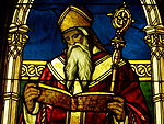 Tiffany Studios' stained-glass portrayal of St. Augustine (Lightner Museum)