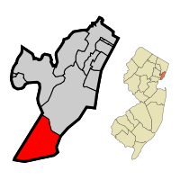 Map showing Bayonne in Hudson County. Inset: Location of Hudson County in New Jersey.