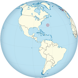 Location of  Bermuda  (circled in red)in the Atlantic Ocean  (blue)