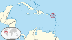 Location of  Saba  (circled in red)in the Caribbean  (light yellow)