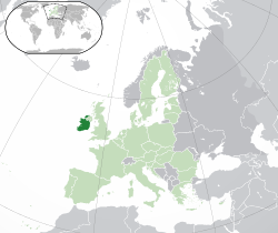 Location of  Ireland  (dark green)– in Europe  (green & dark grey)– in the European Union  (green)