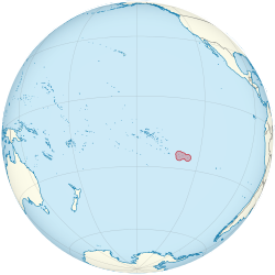 Location of  Pitcairn Islands  (circled in red)in the Pacific Ocean  (light blue)
