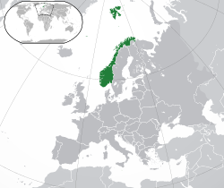 Location of  Norway  (dark green)in Europe  (dark grey)  –  [Legend]