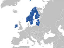 Nordic Battlegroup countries of 2015 outlined in blue on a European map