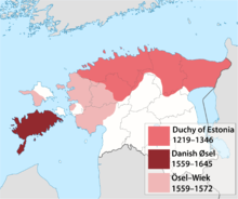 color historical map of Estonia from 1219 to 1572