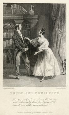 Engraving of Mr. Bennett and Elizabeth from "Pride and Prejudice"