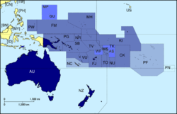 Membership (dark blue)) of the Pacific Islands Forum.