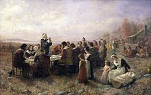 A 1914 painting of the first Thanksgiving at Plymouth Colony