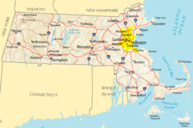Atlas showing the location of the major urban areas and roads in Massachusetts