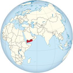 Location of  Yemen  (red)in the Arabian Peninsula  (white)