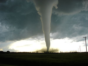 A tornado approaching Elie, Manitoba.