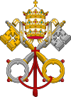 Gules, two keys in saltire or and argent, interlaced in the rings or, beneath a tiara argent, crowned or
