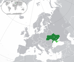 Location of  Ukraine  (green)in Europe  (dark grey)Disputed territory (light green)