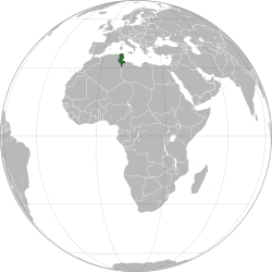 Location of  Tunisia  (green)– in Africa  (grey)– in the African Union  (grey)