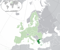 Location of  Greece  (dark green)– in Europe  (green & dark grey)– in the European Union  (green)  –  [Legend]