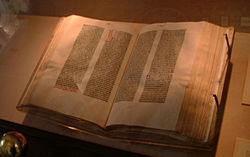 The 42-line Gutenberg Bible on display at the Library of Congress, Washington DC