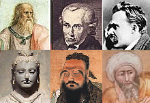 Left to right: Plato, Kant, Nietzsche, Buddha, Confucius, Averroes