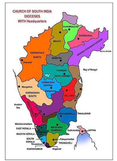 Church of South India Dioceses and headquarters.