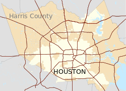 Location of Houston city limits in and around Harris County