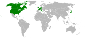 The G7-nations and the European Union in the world map