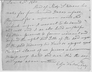 Handwritten receipt for slave