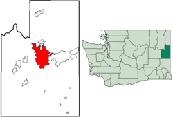 Location of Spokane inSpokane County and Washington
