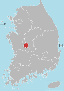 Map of South Korea with Daejeon highlighted