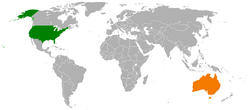 Map indicating locations of United States and Australia
