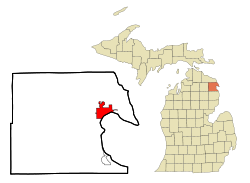 Location of Alpena within Alpena County, Michigan
